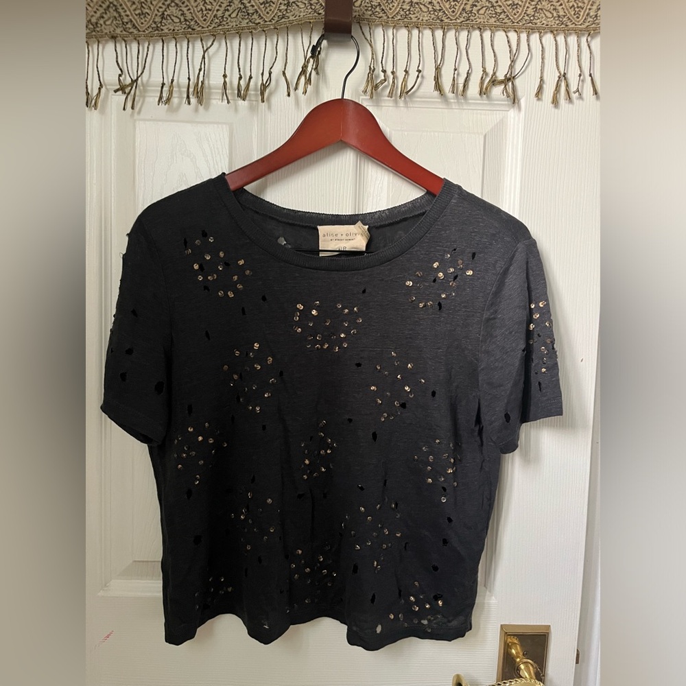 Alice + Olivia Distressed Sequin Tee